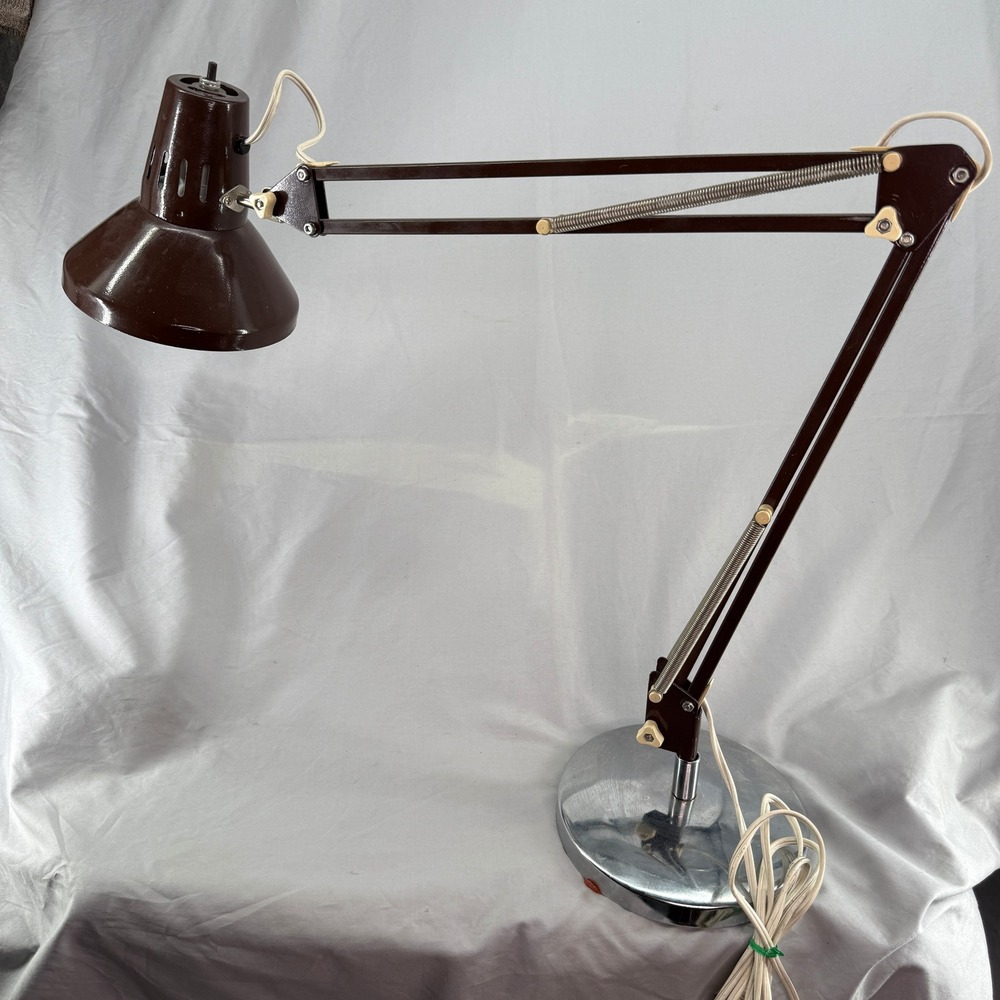 Vintage Underwriters Laboratory Swing Arm Desk Lamp Brown Drafting Task Light